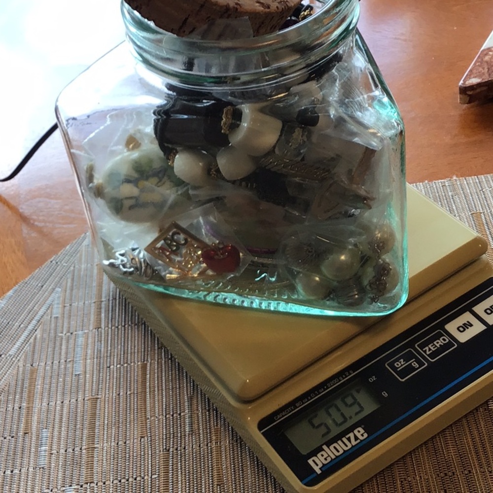 Mystery 5 lb. jar of different wearable Jewelry.